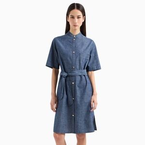 ARMANI EXCHANGE COTTON CHAMBRAY SMOCK DRESS